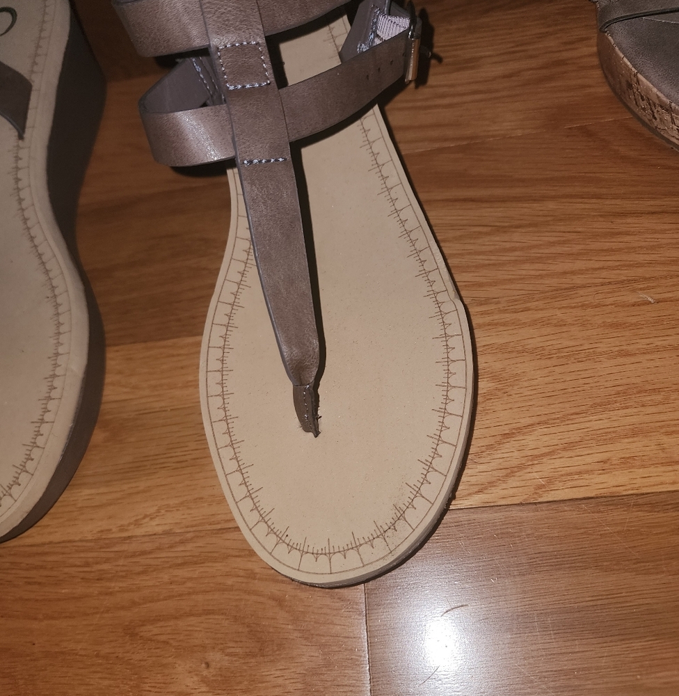 Gray T-Strap Sandals with Flat Sole